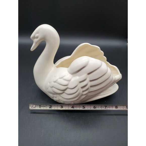 Mid-Century Modern Large Swan Planter 7" Tall Bisque Color Ceramic - Picture 11 of 12